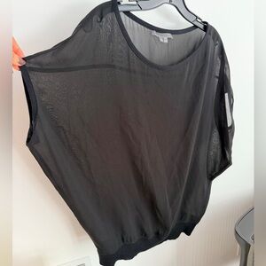 Vince Black Sheer Silk Blouse with Cashmere Trim